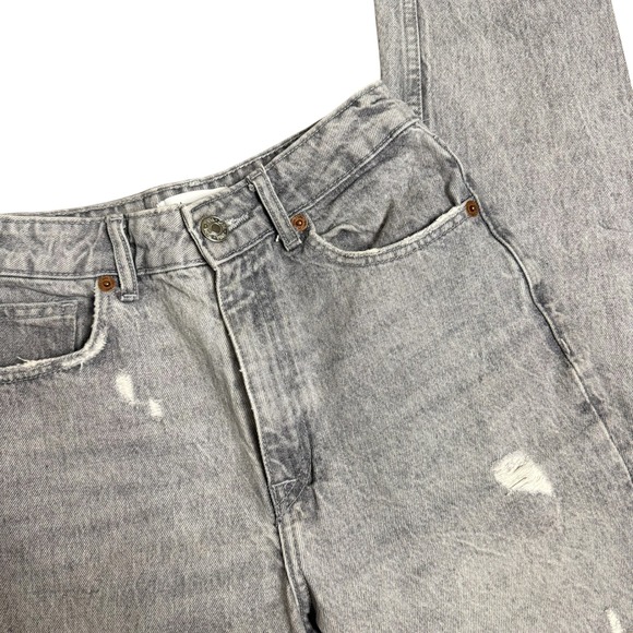 Zara High Waisted Distressed Straight Leg Jeans Grey Acid Wash Size 2 - Picture 2 of 5